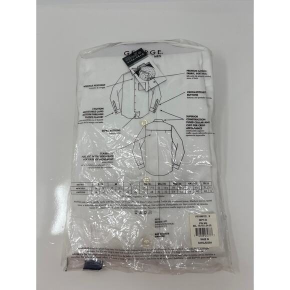 Men's 2X George Long Sleeve Button Down Dress Shirt White Wrinkle Resistant - Picture 2 of 2